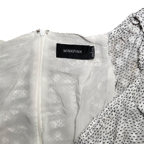 Minkpink Kalea Ruched Mini Dress Black White‎ Ruffle Size Large Balloon Sleeve - Picture 8 of 11